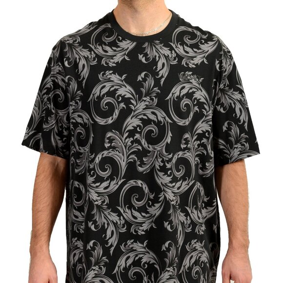Versace Men's Black Barocco Logo Print Short Sleeve T-Shirt US 4XL IT 60 - Picture 1 of 6